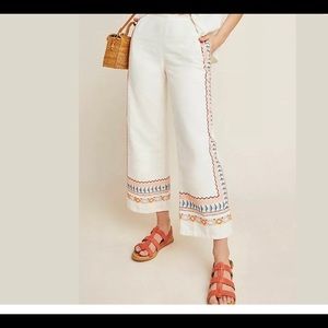 Anthropologie Embroidered Cotton/Linen Pants